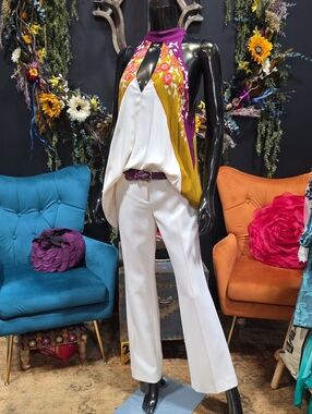 Free People Purple Gold/Mustard & White Floral Halter Top